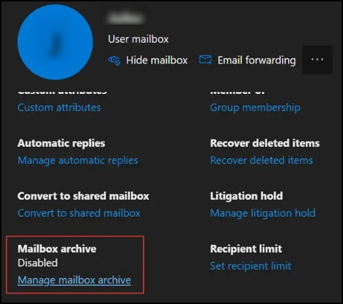 Manage Mailbox Archive option