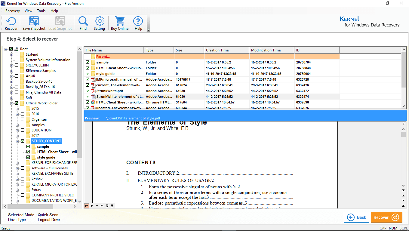 Display all the recovered folders