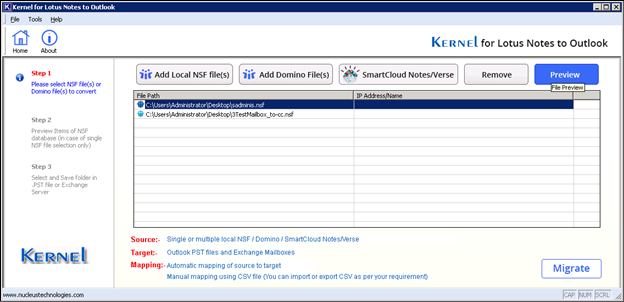 preview of NSF file content