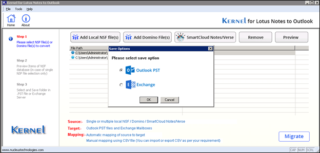 Select Outlook PST as saving option