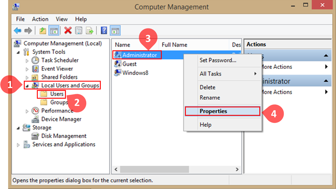 Select properties in computer management