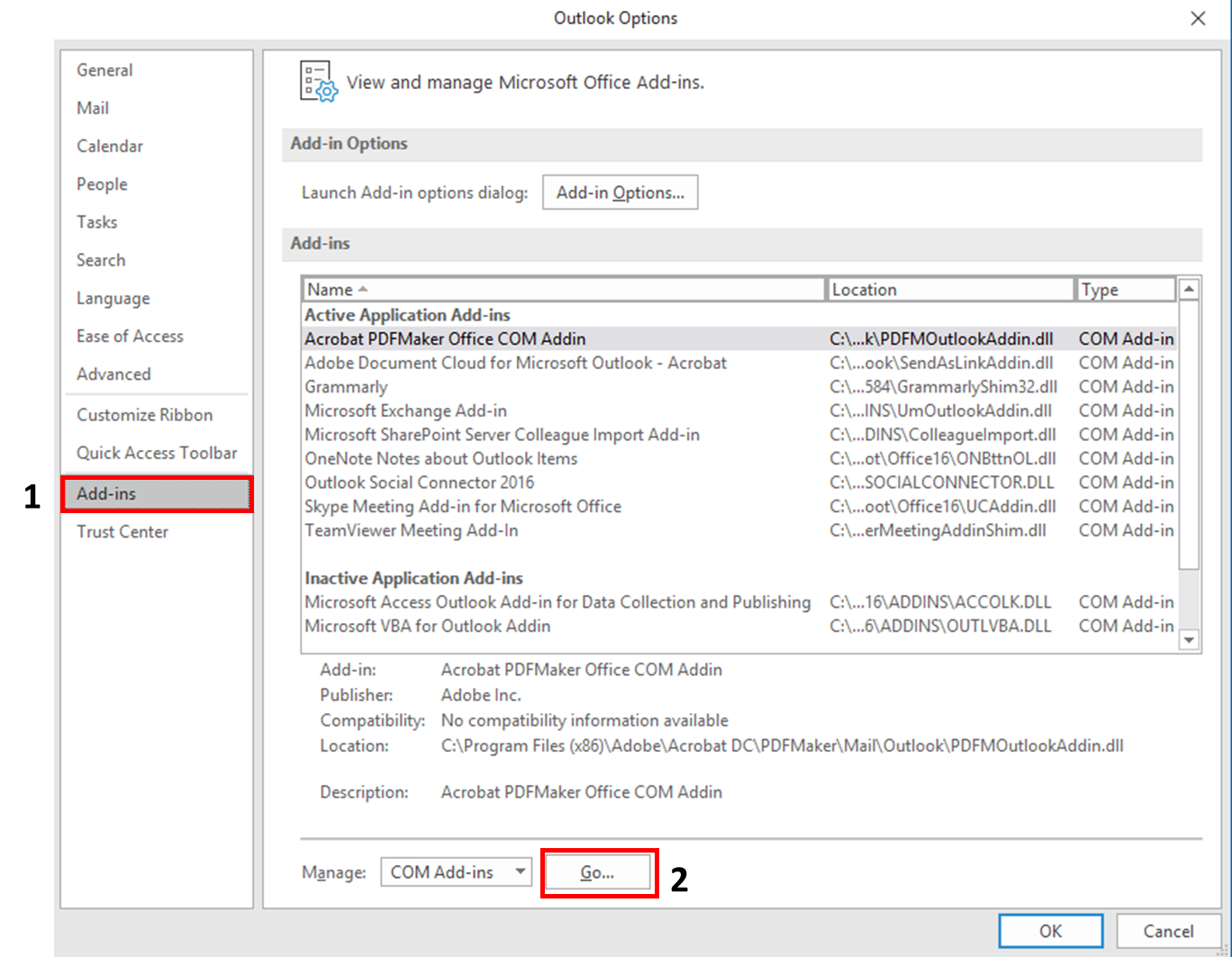  Tắt phần bổ trợ Outlook