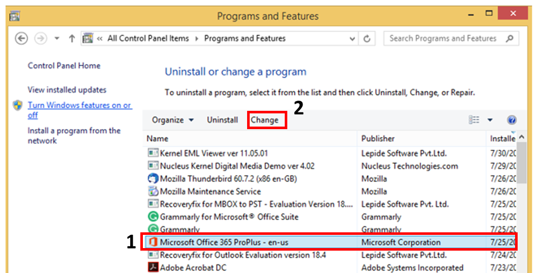To Repair MS office suite
