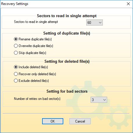 check recovery setting options