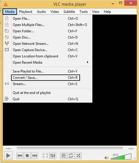 6.	Launch VLC media player on your system and click the Media section