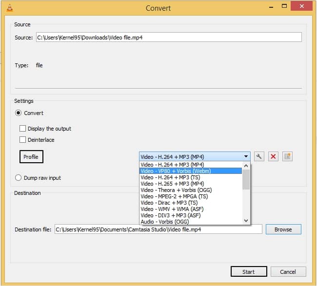 After selecting a codec click the Start button to transcode 
