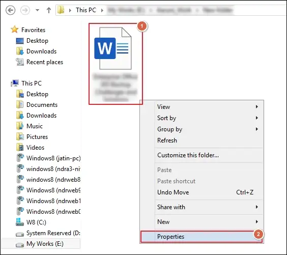 Right-click on the Word document & click on Properties