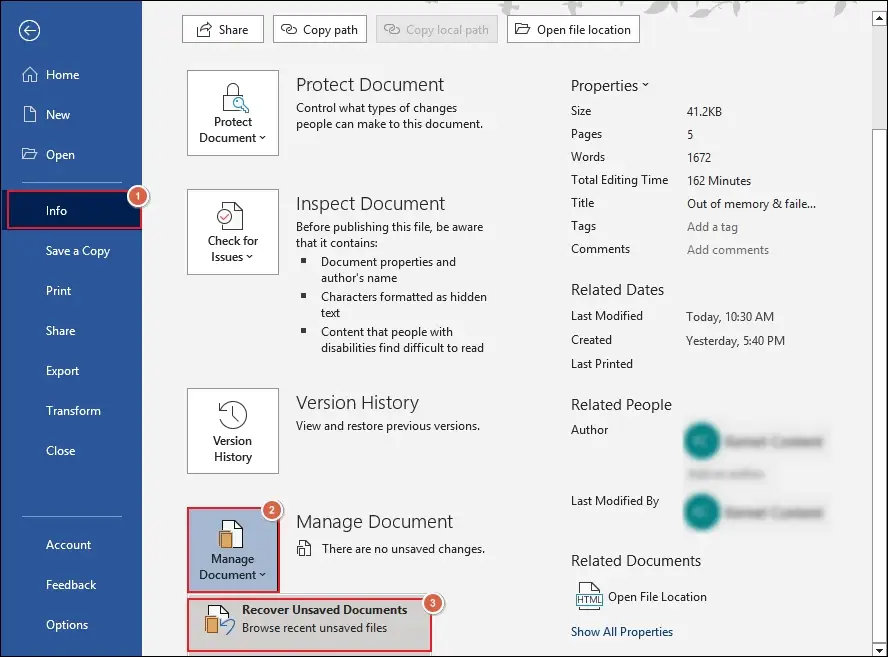 Recover Unsaved Documents