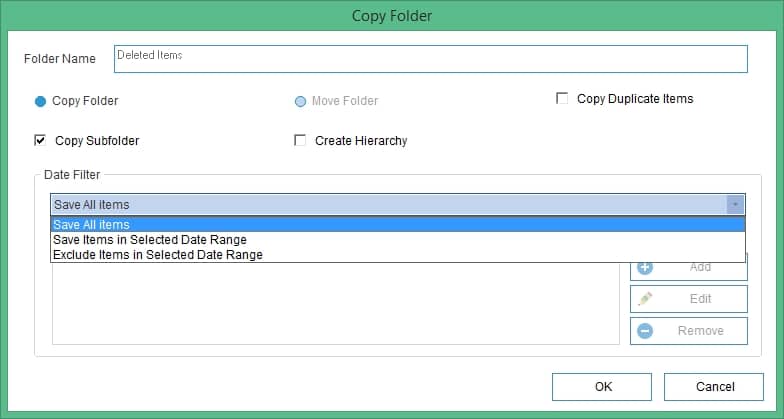 A list of options and filters