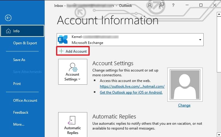 Go to File  Info Click on Add Account