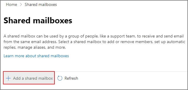 Click on Learn more about shared mailboxes