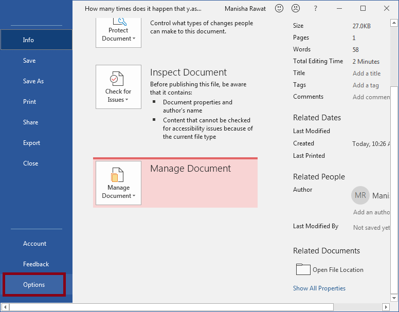 Go to File then Options