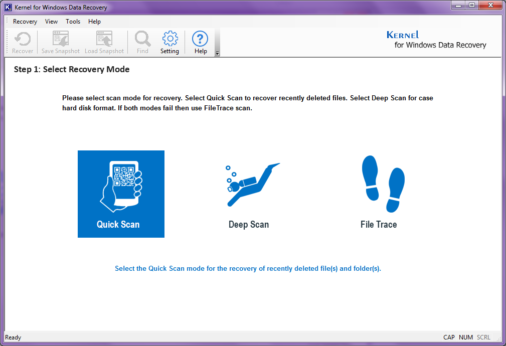 Kernel Windows Data Recovery Home Screen