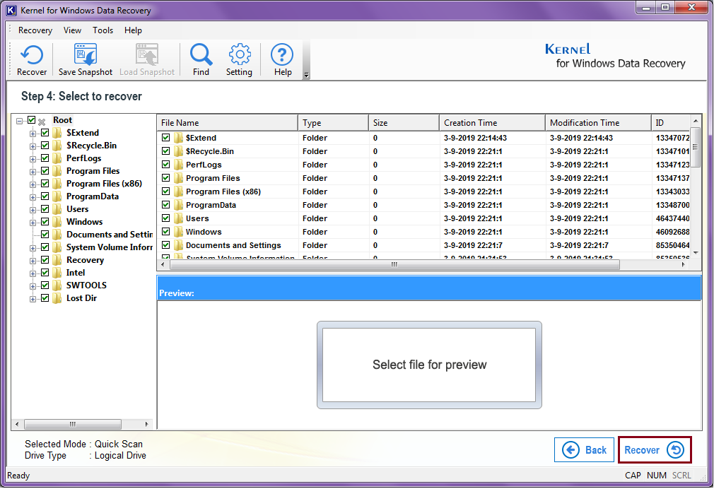click on the Recover button to start the recovery process