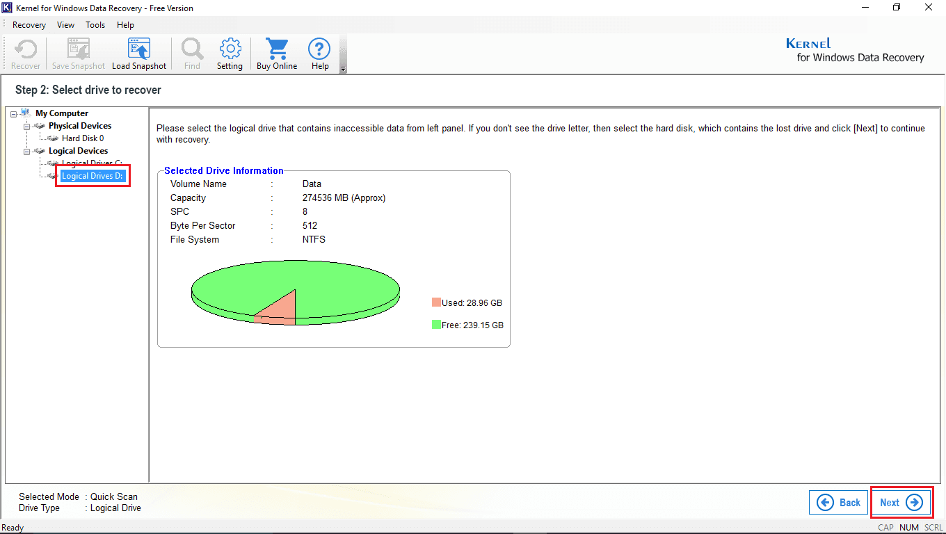 Select the drive