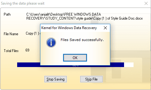 The recovered files are automatically saved 