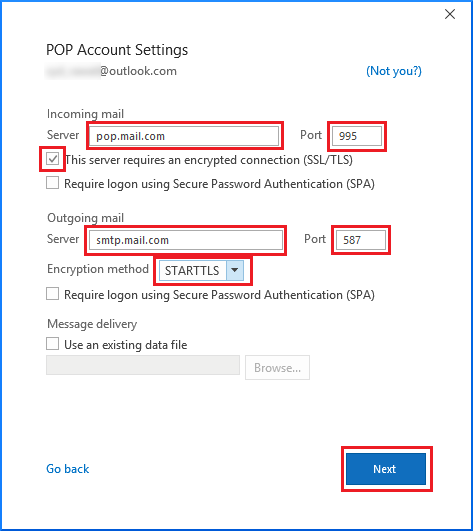 Configure POP account