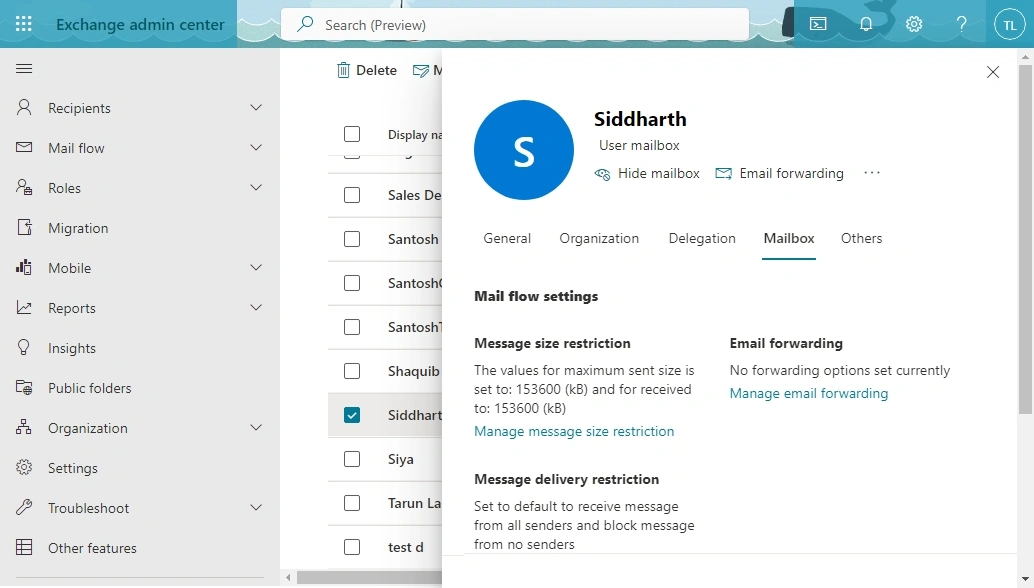 office 365 mailbox management