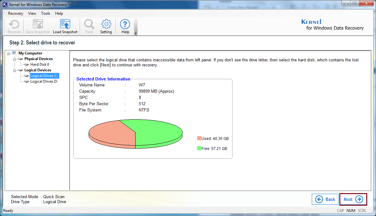 Select drive to recover data