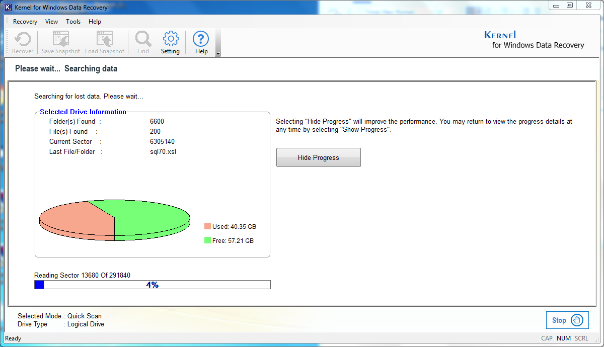 Wait until the tool scans the specified drive