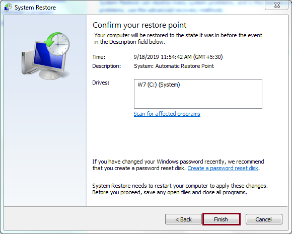 Confirm the restore point