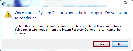 Click yes to initiate the restore process