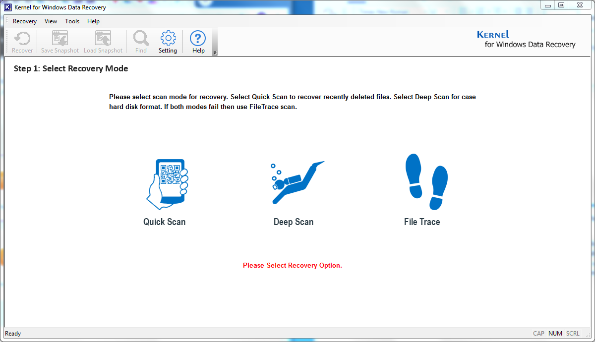 Kernel for Windows Data Recovery - Home Screen