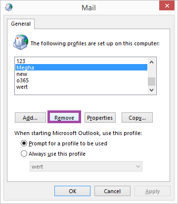 Select unrequired profiles to remove