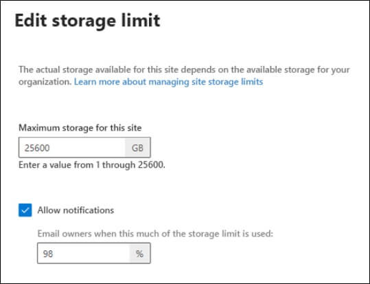 Editing storage limits