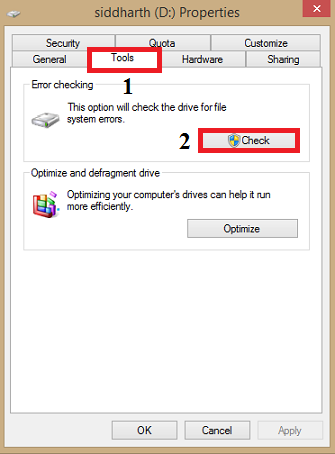 Click the Tools tab and select the Check