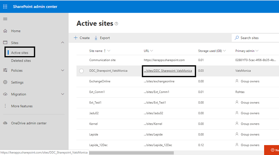 SharePoint admin center