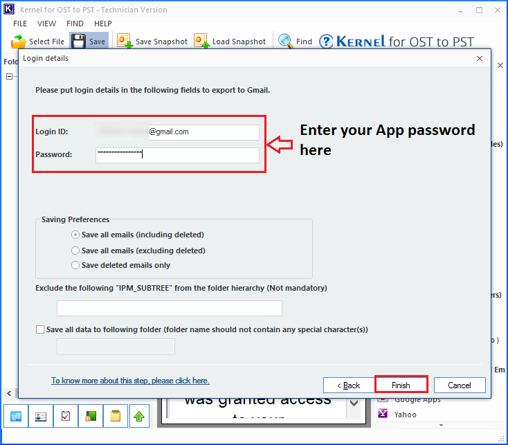 enter the earlier generated app password