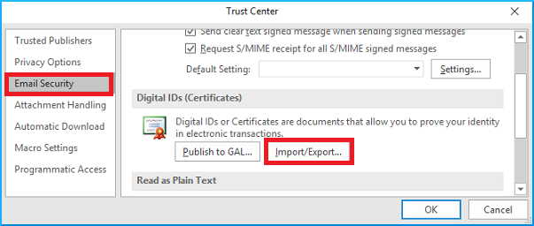 export Digital IDs (certificates) 