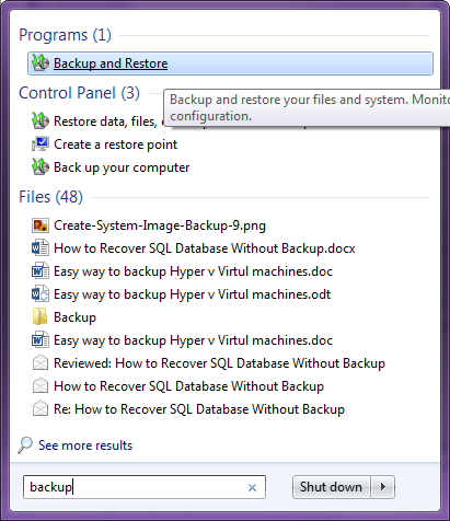 select the Backup and Restore option