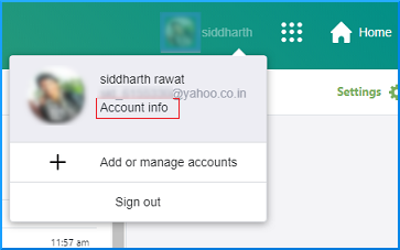 Open Yahoo mail and click on account info