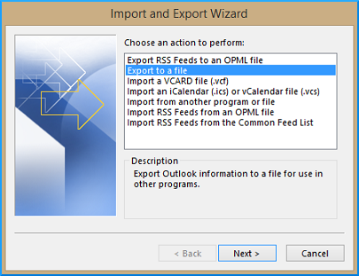 Select Export to a file option