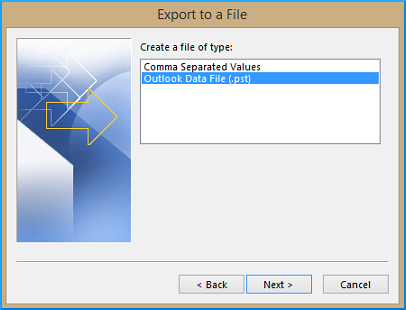 Outlookデータファイルオプションを選択