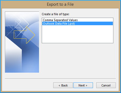  Vælg Outlook datafil option