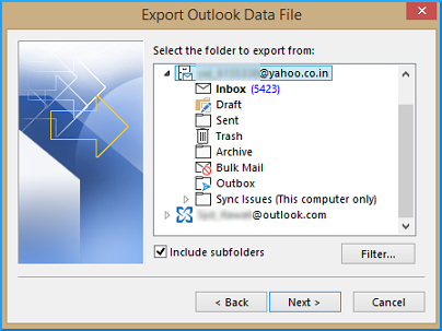 Select folders to export from
