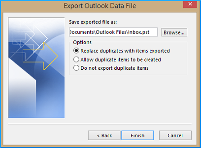 Browse location to save exported file