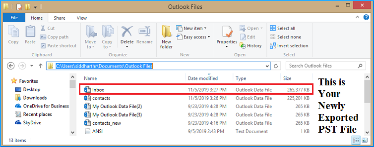 Yahoo mail data exported in .pst format