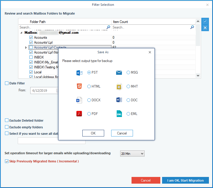 Select the file output type