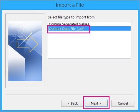 Select Outlook data file