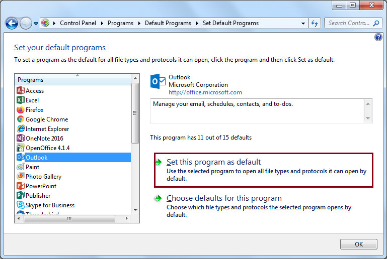 Set this program as default