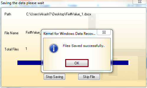 recovered file gets saved