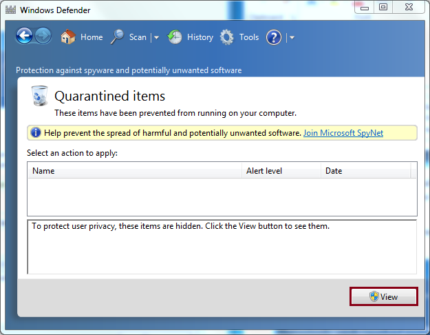  the items in the quarantine folder are hidden for security
