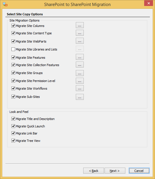 Select the required copy options
