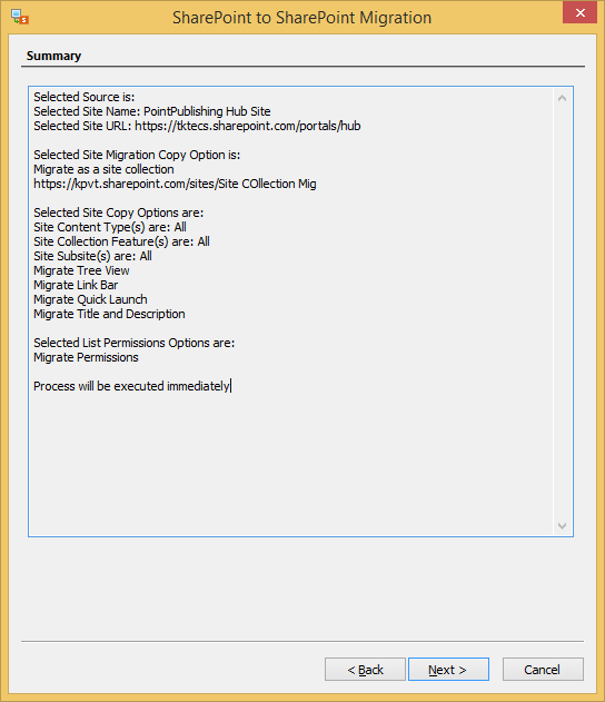 migration process will appear on the screen