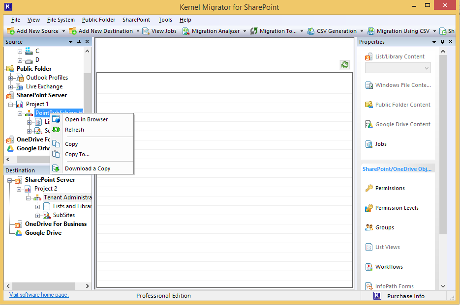 source and destination SharePoint Server are added