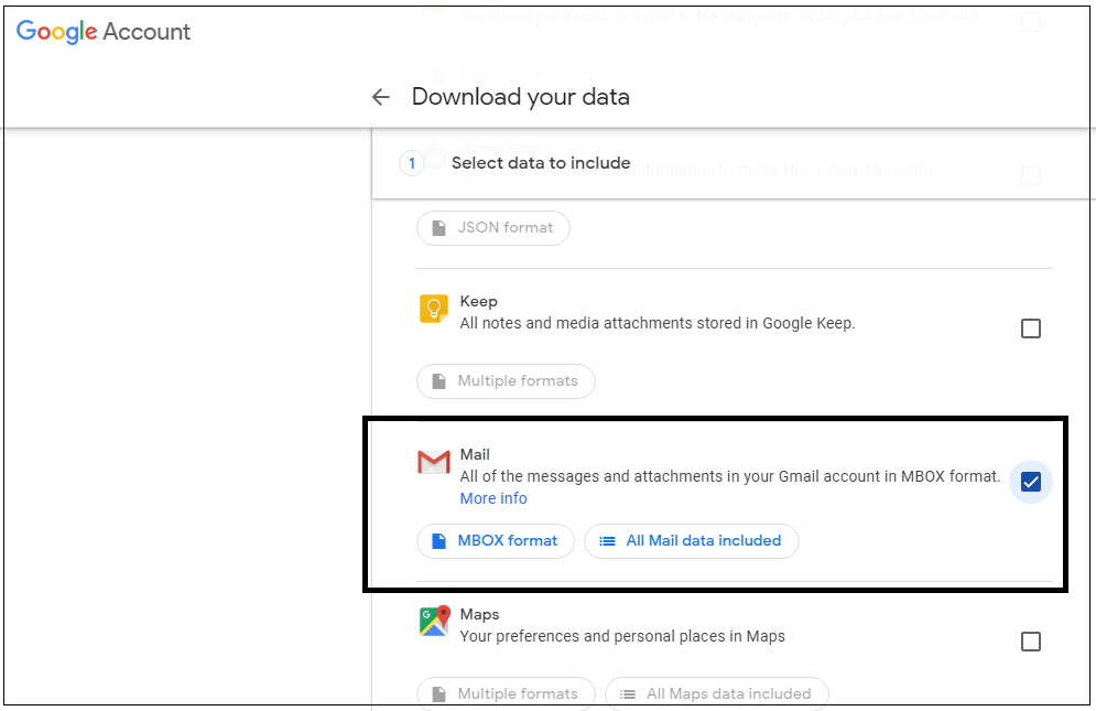 you need to click on Deselect All option and select Mail option